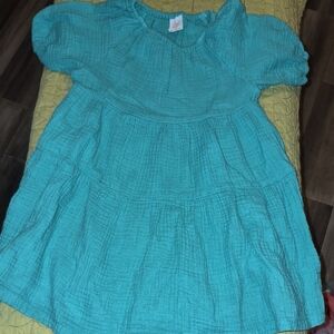 Teal Gauze Tiered Dress - Short Puff Sleeves